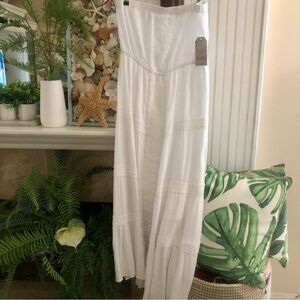 NEW! Boho Tiered White Maxi Sleeveless Tube Top Style Lace Dress XL